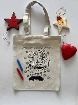 Diy Colouring Santa Claus Goody Bag Little Canvas Off White