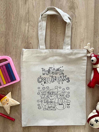 Diy Colouring Santa, Snowman, Reindeer Goody Bag Little Canvas Off White