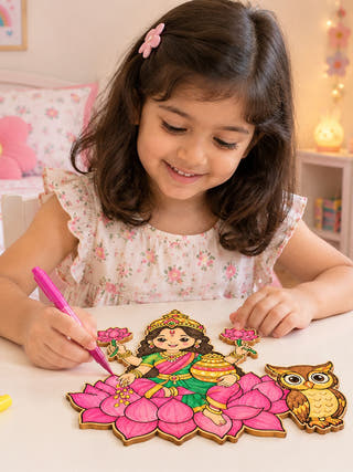 DIY Colouring Wooden Goddess Lakshmi Activity Kit
