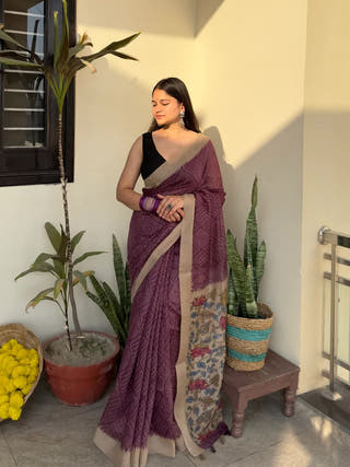Plum Magic Chanderi Kalamkari Saree