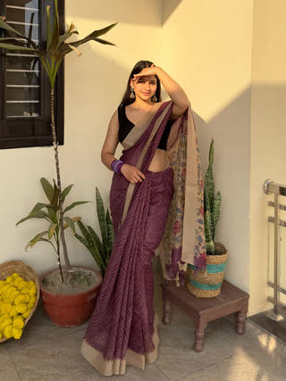 Plum Magic Chanderi Kalamkari Saree