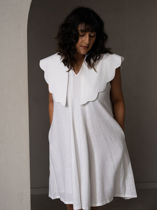 Amal Linen Collar Dress White Why So Blue