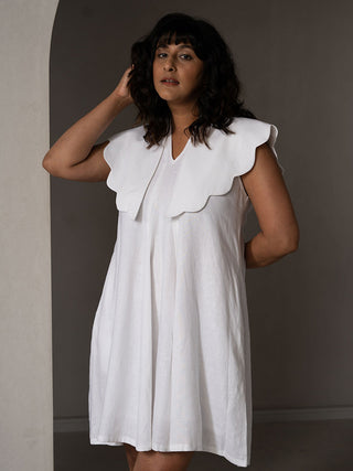 Amal Linen Collar Dress White Why So Blue