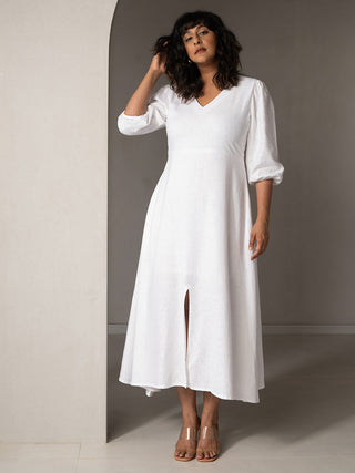 Amal Linen Slit Dress White Why So Blue