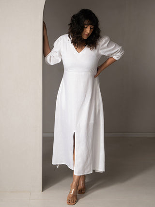 Amal Linen Slit Dress White Why So Blue