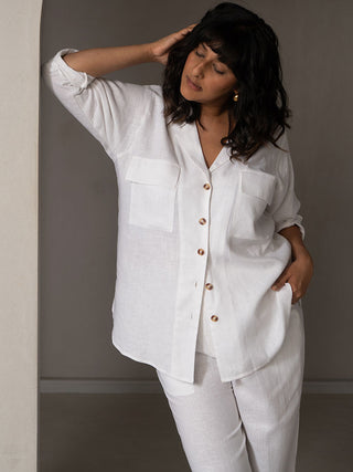 Amal Linen Lapel Shirt White Why So Blue