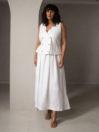 Amal Linen Vest-Skirt Set White Why So Blue