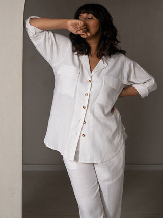 Amal Linen Lapel Co-ord Set White -Linen coord set for women in White color