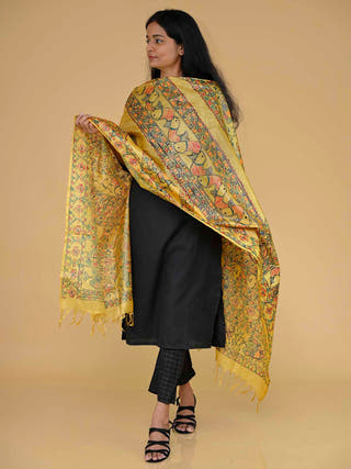 Madhubani Handpainted Tussar Silk Dupatta