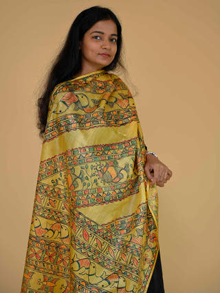 Madhubani Handpainted Tussar Silk Dupatta