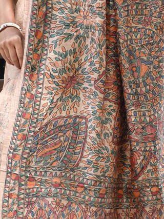 Traditional Handpainted Madhubani Tussar Silk Saree