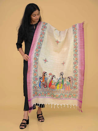 Madhubani Handpainted Gopiyan Cotton Dupatta