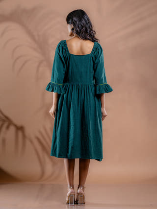 Ocean Meadow Embroidered Kala Cotton Gathered Dress