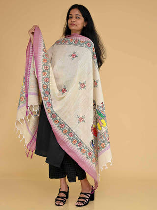 Madhubani Handpainted Gopiyan Cotton Dupatta