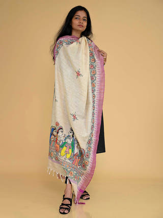Madhubani Handpainted Gopiyan Cotton Dupatta
