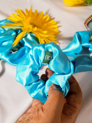 Upcycled Satin Scrunchies Blue ECOKARI