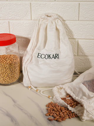 Bamboo Foodgrains Storage Bag White ECOKARI