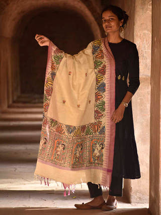 Madhubani Hand Painted Cotton Multicolor Dupatta