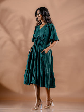 Ocean Fern Kantha Tiered Kala Cotton Dress