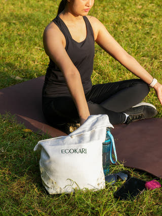 Linen Yoga Mat Bag Off White ECOKARI