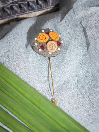 Rosebud Blossom Hand Embroidered Pin Brooch Grey And Peach Sutanuti studio
