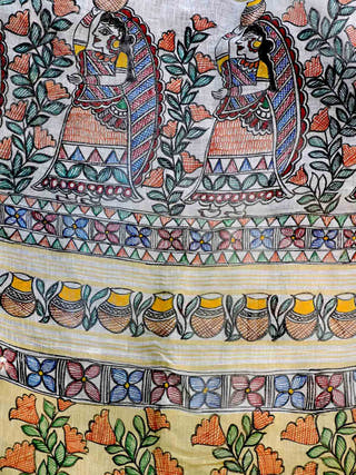 Madhubani Hand Painted Linen Saree