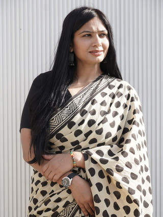 Bondita Bagru HBP Cotton Checks Saree