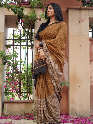Sanskriti Mrida Dabu Mustard Cotton Saree