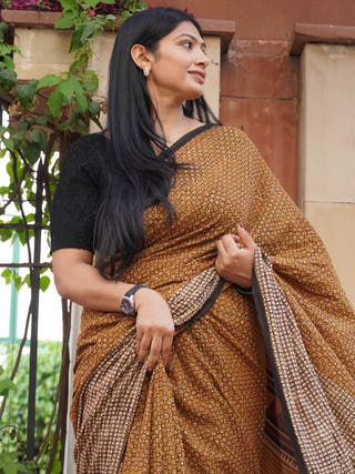 Sanskriti Mrida Dabu Mustard Cotton Saree