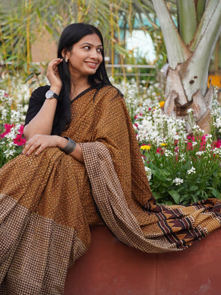 Sanskriti Mrida Dabu Mustard Cotton Saree