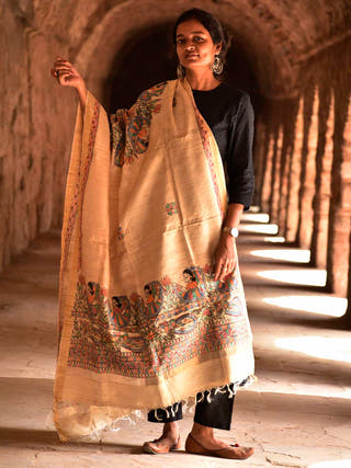 Diorama Designs Zari Border Tussar Silk Dupatta