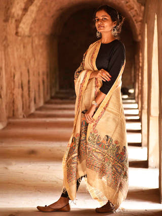 Diorama Designs Zari Border Tussar Silk Dupatta