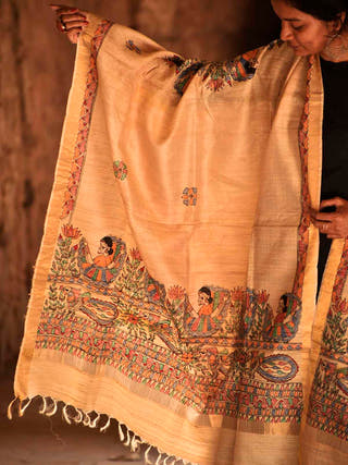 Diorama Designs Zari Border Tussar Silk Dupatta