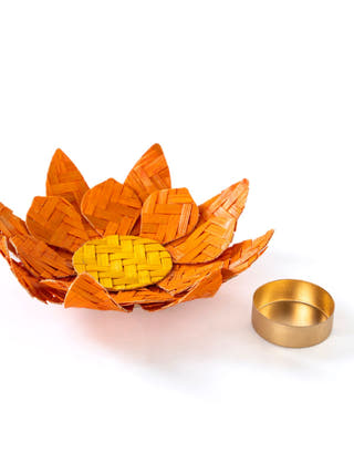Lotus Handcrafted Bamboo Tealight Holder- Set of 2