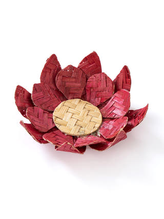 Red Lotus Handcrafted Bamboo Tealight Holder- Set of 2