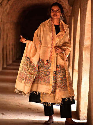 Diorama Designs Zari Border Tussar Silk Dupatta