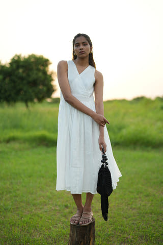 Kyoto White Dress - TRABEA A-Line Flowy Midi Dress M Kyoto White Dress - TRABEA A-Line Flowy Midi Dress M
