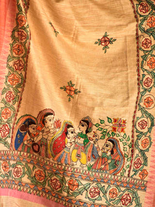 Madhubani Cotton Ram Sita Vivah Handpainted Dupatta