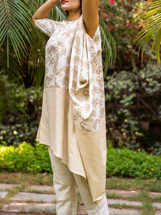 Golden Peacock And Stripe Asymmetrical Dress MORALFIBRE