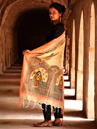 Madhubani Handpainted Cotton Garba Raas Dupatta