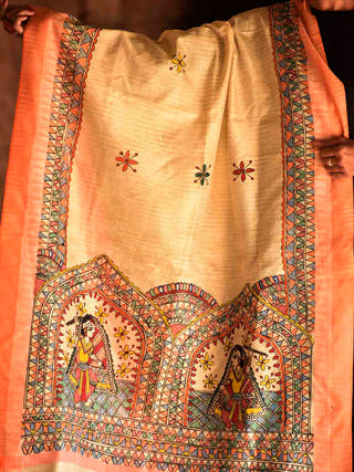 Madhubani Handpainted Cotton Garba Raas Dupatta