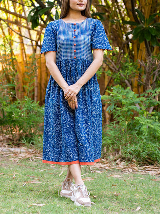 Indigo Peach Pintucks Handmade Potli Dress MORALFIBRE