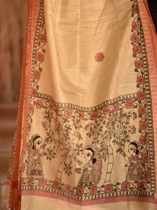 Madhubani Handpainted Black Red Cotton Dupatta