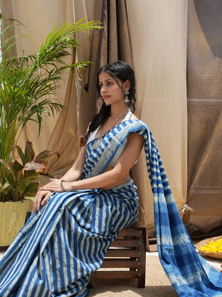 Nandini Indigo Natural Dye Cotton Saree