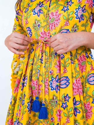 Pushp Priya Fit-and-Flare Cotton Dress Sivaka India Yellow