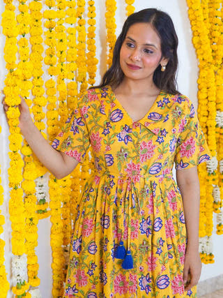 Shop Women Dresses at Flourish Pushp Priya Fit-and-Flare Cotton Dress for Every Occasion. M Shop Women Dresses at Flourish Pushp Priya Fit-and-Flare Cotton Dress for Every Occasion. M