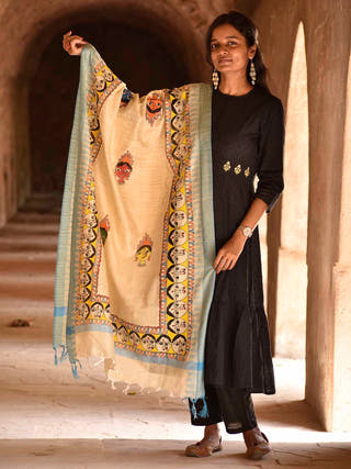 Madhubani Hand Painted Durga Face Cotton Dupatta