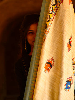 Madhubani Hand Painted Durga Face Cotton Dupatta