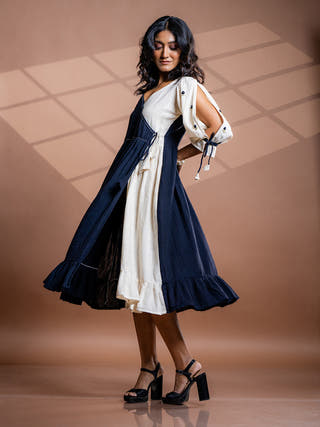 Selene Embroidered Black Kala Cotton Dress