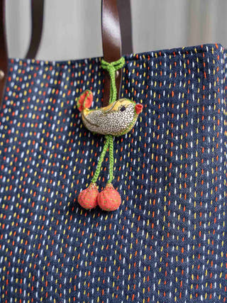Bird Charm Denim Tote Bag